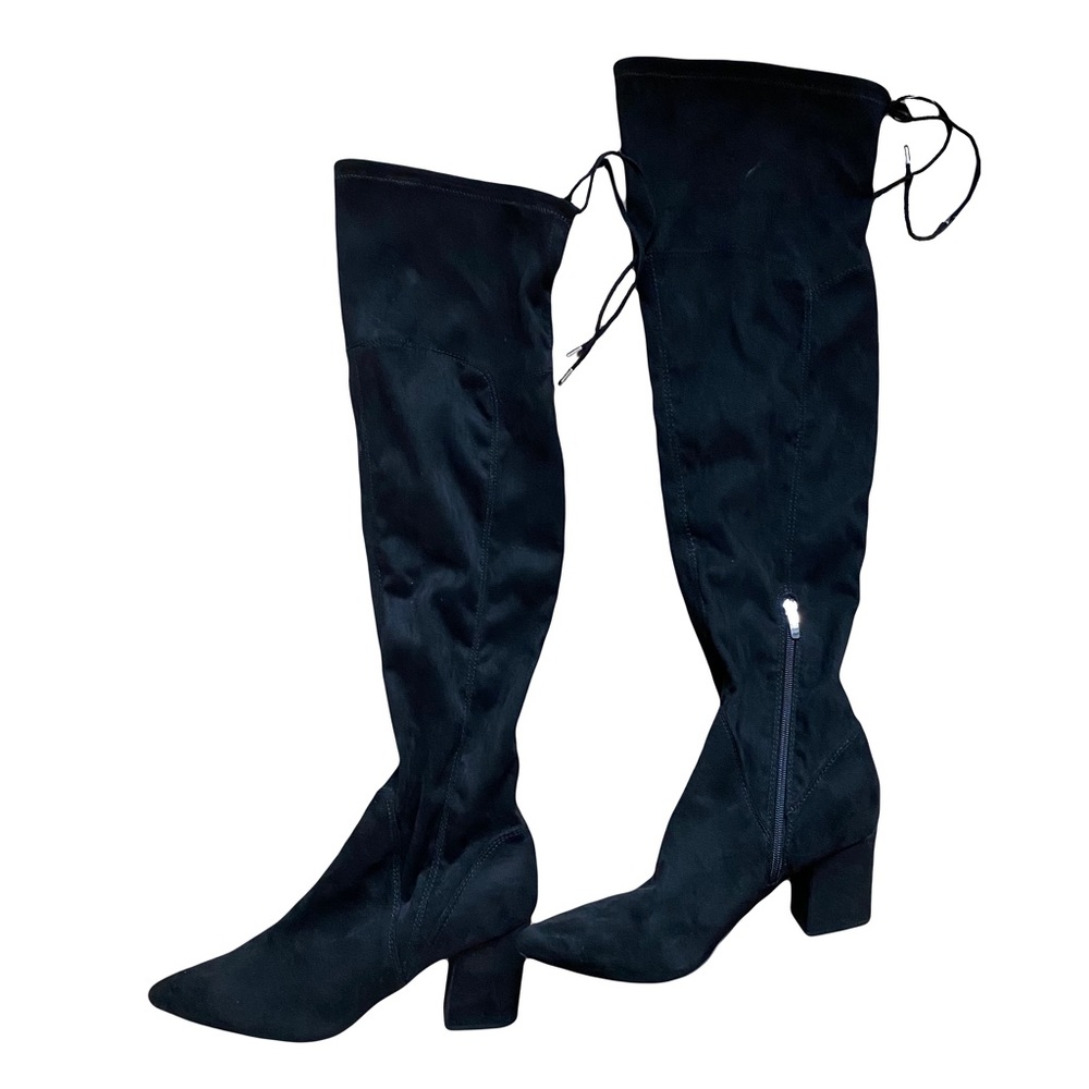 Marc Fisher Faux Suede Black Adjustable Pull On Over The Knee Boots Size 10